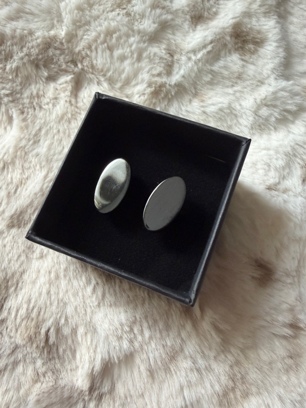 Shiny Black Oval Cuff Links with Box